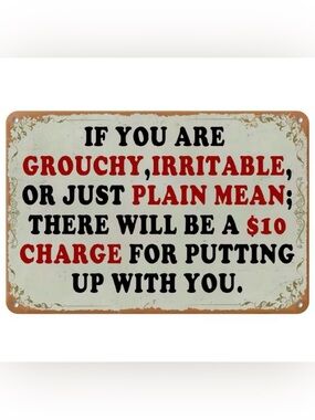 Vintage-Style Humor Metal Wall Sign - Red and Black Text NEW